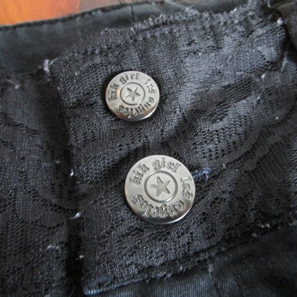Kik girl black low rise street jeans Size 3, 29x28". Lace satin trim. 90s-2k. - Picture 11 of 15